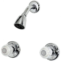 B&K Mueller - Concealed, Two Handle, Chrome Coated, Brass, Valve and Shower Head - Knob Handles, 8 Inch Mounting Centers, Acrylic Handles - Apex Tool & Supply