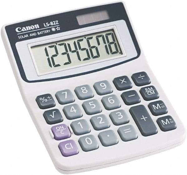Canon - 8-Digit LCD Handheld Calculator - White, Solar & Battery Powered - Apex Tool & Supply
