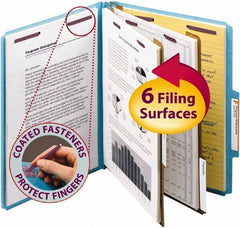 SMEAD - 8-1/2 x 11", Letter Size, Blue, Classification Folders with Top Tab Fastener - 2/5 Tab Cut Location - Apex Tool & Supply