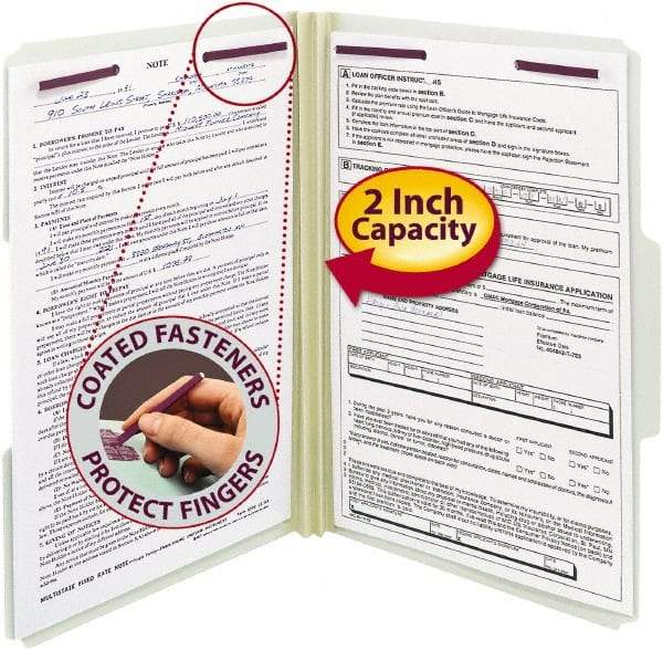 SMEAD - 8-1/2 x 14", Legal, Gray/Green, File Folders with Top Tab Fastener - 1/3 Tab Cut Location - Apex Tool & Supply