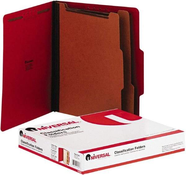 UNIVERSAL - 8-1/2 x 11", Letter Size, Red, Classification Folders with Top Tab Fastener - 2/5 Tab Cut Location - Apex Tool & Supply