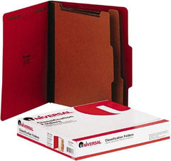 UNIVERSAL - 8-1/2 x 11", Letter Size, Red, Classification Folders with Top Tab Fastener - 2/5 Tab Cut Location - Apex Tool & Supply