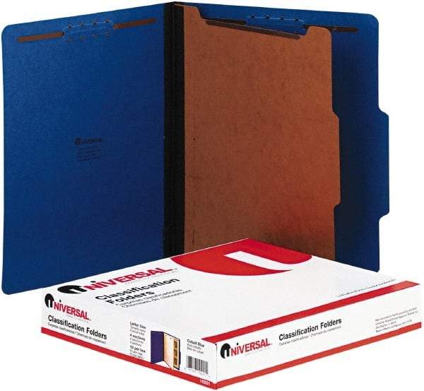 UNIVERSAL - 8-1/2 x 11", Letter Size, Blue, Classification Folders with Top Tab Fastener - 2/5 Tab Cut Location - Apex Tool & Supply