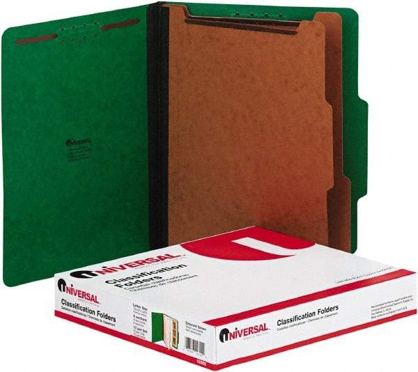 UNIVERSAL - 8-1/2 x 11", Letter Size, Emerald Green, Classification Folders with Top Tab Fastener - 2/5 Tab Cut Location - Apex Tool & Supply