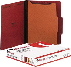 UNIVERSAL - 8-1/2 x 11", Letter Size, Red, Classification Folders with Top Tab Fastener - 2/5 Tab Cut Location - Apex Tool & Supply