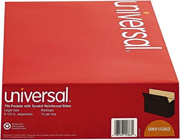 UNIVERSAL - 8-1/2 x 14", Legal, Red, Expandable File Folders with Drop Front & Top Tab Pocket - Straight Tab Cut Location - Apex Tool & Supply