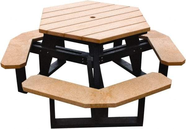 Vestil - 69-1/2" Long x 69-1/2" Wide x 30-1/2" High Stationary Activity/Utility Table without Back Rests - ADA Version - Cedar & Black, Plastic - Apex Tool & Supply
