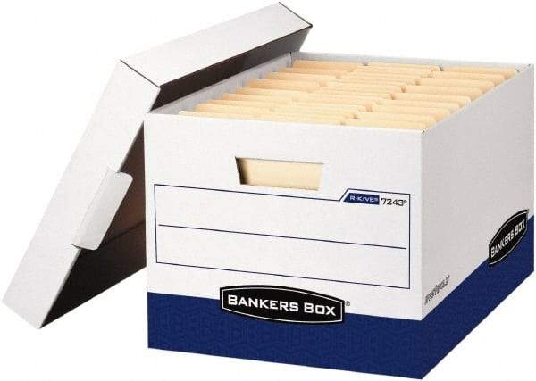 BANKERS BOX - 1 Compartment, 12 Inch Wide x 15 Inch Deep x 10 Inch High, File Storage Box - Paper, White and Blue - Apex Tool & Supply