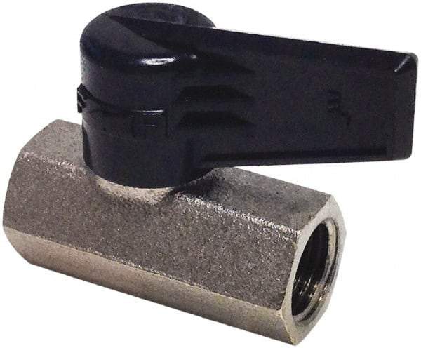 Legris - 1/4" Pipe, Female Port, Nickel Plated Brass Miniature Ball Valve - Inline - One Way Flow, FBSPP x FBSPP Ends, Wedge Handle, 174 WOG - Apex Tool & Supply