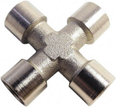 Legris - 3/8 Female Thread, Nickel Plated Brass Industrial Pipe Female Cross - FBSPP, 870 psi - Apex Tool & Supply