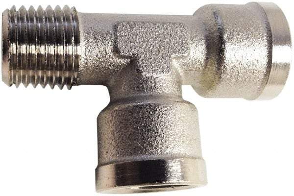 Legris - 3/8 Male Thread x 3/8 Female Thread, Nickel Plated Brass Industrial Pipe Street Tee - MBSPT x FBSPP, 870 psi - Apex Tool & Supply