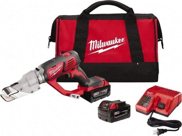 Milwaukee Tool - 3,000 SPM, 18 Volt, Inline Handle, Handheld Cordless Shear - 18 Gauge (Mild Steel) Cutting Capacity - Apex Tool & Supply