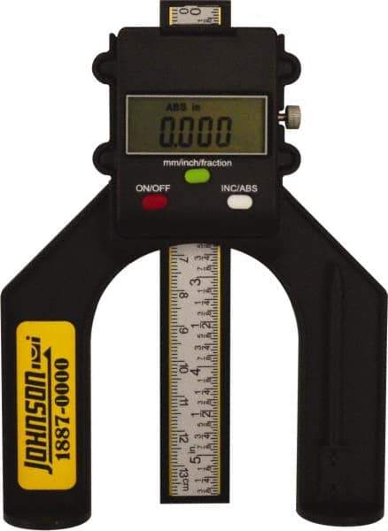 Johnson Level & Tool - 0" to 80mm Electronic Depth Gage - 0.004" Accuracy, 0.05mm Resolution, 5" Base Length - Apex Tool & Supply