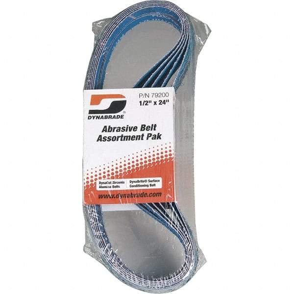 Dynabrade - 1/2" Wide x 24" OAL, 60 & 80 Grit, Zirconia Alumina Abrasive Belt - Zirconia Alumina, Coated & Nonwoven, X Weighted Cloth Backing, Wet/Dry - Apex Tool & Supply