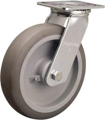 Hamilton - 8" Diam x 2" Wide x 9-1/2" OAH Top Plate Mount Swivel Caster - Rubber Mold on Polyolefin, 500 Lb Capacity, Straight Roller Bearing, 4 x 4-1/2" Plate - Apex Tool & Supply