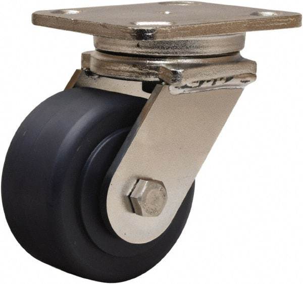 Hamilton - 4" Diam x 2" Wide x 5-5/8" OAH Top Plate Mount Swivel Caster - Nylon, 1,600 Lb Capacity, Stainless Steel Double Shielded Precision Ball Bearing, 4 x 5" Plate - Apex Tool & Supply