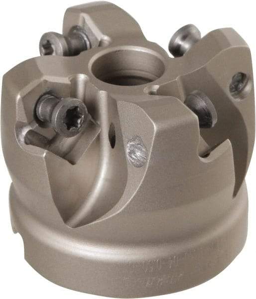 Iscar - 4 Inserts, 1-1/2" Cutter Diam, 0.059" Max Depth of Cut, Indexable High-Feed Face Mill - 1/2" Arbor Hole Diam, 1-1/4" High, FF FWX Toolholder, H600 WXCU 0.. Inserts, Series Helido - Apex Tool & Supply