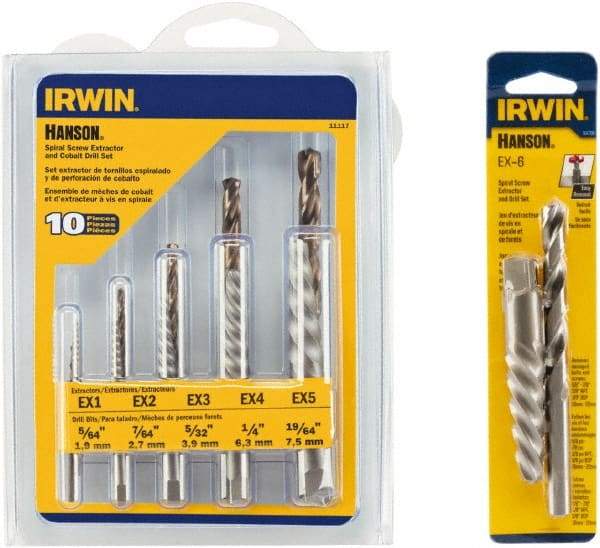 Irwin Hanson - 12 Piece Spiral Flute Screw Extractor & Drill Set - Screw Range 3/16 to 3/4, 5/8 to 7/8" - Apex Tool & Supply