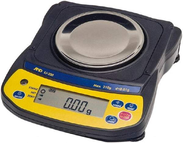 A&D Engineering - 120 g, 0.01 g Graduation, Backlit Graphic LCD Portable Balance - 4.3" Platform Diam, External Calibration - Apex Tool & Supply