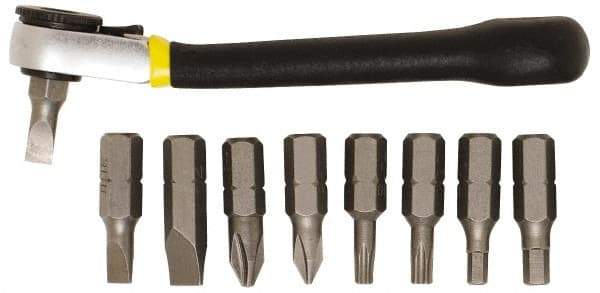 General - 9 Piece, Screwdriver Mini-Ratchet Bit Kit - #1 & #2 Phillips - Apex Tool & Supply