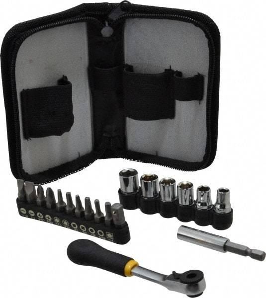 General - 18 Piece, Screwdriver Mini-Ratchet Bit Kit - #1 & #2 Phillips, 0.05 to 1/4" Hex, T15 & T20 Torx - Apex Tool & Supply