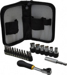 General - 18 Piece, Screwdriver Mini-Ratchet Bit Kit - #1 & #2 Phillips, 0.05 to 1/4" Hex, T15 & T20 Torx - Apex Tool & Supply