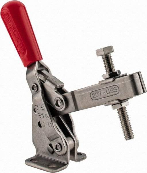 De-Sta-Co - 450 Lb Holding Capacity, Vertical Handle, Manual Hold Down Toggle Clamp - 57° Handle Movement, 99° Bar Opening, U-Bar, Flanged Base, Stainless Steel - Apex Tool & Supply