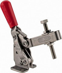 De-Sta-Co - 450 Lb Holding Capacity, Vertical Handle, Manual Hold Down Toggle Clamp - 57° Handle Movement, 99° Bar Opening, U-Bar, Flanged Base, Stainless Steel - Apex Tool & Supply