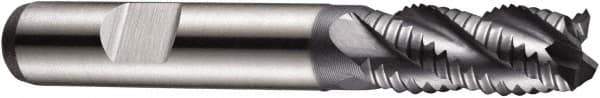 DORMER - 12mm Diam, Coarse Pitch, 26mm LOC, 4 Flute Powdered Metal Roughing Square End Mill - AlCrN Finish, 83mm OAL, 12mm Shank Diam, Single End, Extended Reach, Centercutting, 35° Helix - Apex Tool & Supply
