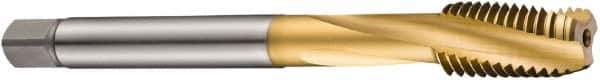 DORMER - M16x2.00 Metric Coarse 3 Flute 6H Bottoming Spiral Flute Tap - Cobalt, TiN Finish, 110mm OAL, Right Hand Flute, Right Hand Thread, Series E263 - Apex Tool & Supply