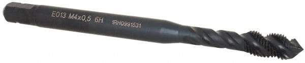 DORMER - M4x0.50 Metric Fine 3 Flute 6H Bottoming Spiral Flute Tap - Cobalt, Oxide Finish, 53mm OAL, Right Hand Flute, Right Hand Thread, Series E013 - Apex Tool & Supply