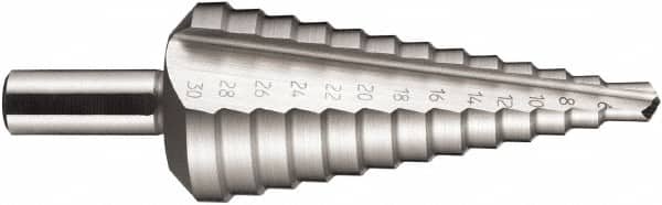 DORMER - 13 Hole Sizes, 6 to 30mm Hole Diam High Speed Steel Step Drill Bit - Apex Tool & Supply