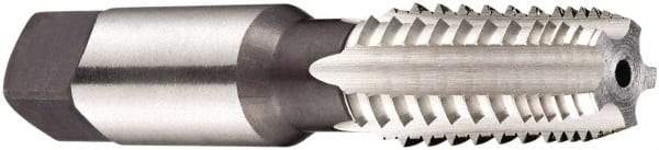 DORMER - 3/8-18 NPT, 5 Flutes, Bright Finish, High Speed Steel, Interrupted Thread Pipe Tap - 3.1496 Inch Overall Length, 0.7008 Inch Shank Diameter, 1-1/16 Inch Thread Length, 0.531 Inch Square Size, 0.7677 Inch Projection, Bottoming Chamfer, Series E711 - Apex Tool & Supply