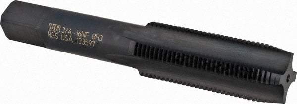 Union Butterfield - 3/4-16 UNF 3B 4 Flute Oxide Finish High Speed Steel Straight Flute Standard Hand Tap - Plug, Right Hand Thread, 4-1/4" OAL, 2" Thread Length, H3 Limit, Oversize - Apex Tool & Supply