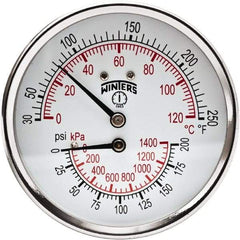 Winters - 3" Dial, 1/2 Thread, 0-200 Scale Range, Pressure Gauge - Center Back Connection Mount, Accurate to 0.03% of Scale - Apex Tool & Supply