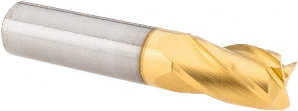 M.A. Ford - 3/8", 5/8" LOC, 3/8" Shank Diam, 2" OAL, 4 Flute, Solid Carbide Square End Mill - Single End, TiN Finish, 30° Helix, Centercutting, Right Hand Cut, Right Hand Flute, Series 163 - Apex Tool & Supply