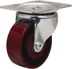 Hamilton - 4" Diam x 1-1/2" Wide x 5" OAH Top Plate Mount Swivel Caster - Cast Iron, 375 Lb Capacity, Straight Roller Bearing, 4 x 5-1/8" Plate - Apex Tool & Supply