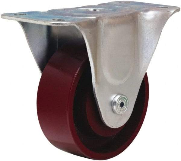 Hamilton - 4" Diam x 1-1/2" Wide x 5" OAH Top Plate Mount Rigid Caster - Cast Iron, 375 Lb Capacity, Straight Roller Bearing, 3 x 6-3/16" Plate - Apex Tool & Supply