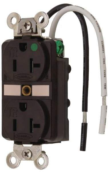 Hubbell Wiring Device-Kellems - 125 VAC, 20 Amp, 5-20R NEMA Configuration, Brown, Hospital Grade, Self Grounding Duplex Receptacle - 1 Phase, 2 Poles, 3 Wire, Flush Mount, Chemical, Corrosion and Impact Resistant, Tamper Resistant - Apex Tool & Supply
