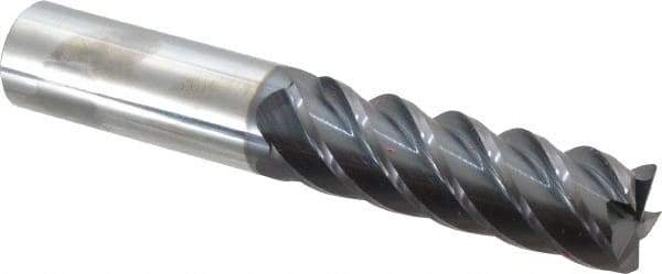 Accupro - 1", 5 Flute, Single End, Solid Carbide, 0.03" Corner Radius End Mill - 6" OAL, 45° Helix, Right Hand Flute, 3-1/4" LOC, Right Hand Cut - Apex Tool & Supply