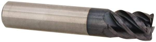 Accupro - 3/8", 5 Flute, Single End, Solid Carbide, 0.03" Corner Radius End Mill - 2" OAL, 45° Helix, Right Hand Flute, 1/2" LOC, Right Hand Cut - Apex Tool & Supply