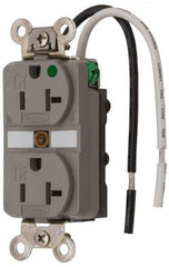 Hubbell Wiring Device-Kellems - 125 VAC, 20 Amp, 5-20R NEMA Configuration, Gray, Hospital Grade, Self Grounding Duplex Receptacle - 1 Phase, 2 Poles, 3 Wire, Flush Mount, Chemical, Corrosion and Impact Resistant, Tamper Resistant - Apex Tool & Supply