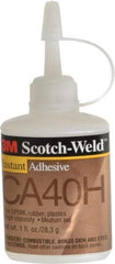 3M - 1 oz Bottle Yellow Instant Adhesive - Series CA40H, 5 to 40 sec Fixture Time, 24 hr Full Cure Time, Bonds to Cardboard, Cork Board, Fabric, Fiberglass, Foam, Metal, Paper, Plastic, Rubber & Vinyl - Apex Tool & Supply