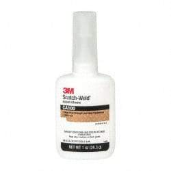 3M - 1 oz Bottle Clear Instant Adhesive - Series CA100, 20 to 70 sec Fixture Time, 24 hr Full Cure Time, Bonds to Cardboard, Cork Board, Fabric, Fiberglass, Foam, Metal, Plastic, Rubber & Vinyl - Apex Tool & Supply