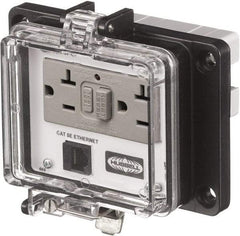 Hubbell Wiring Device-Kellems - 1 Port, 3 Power Receptacle, Ethernet, Clear Data Port Receptacle - 4.79 Inch Long x 1.61 Inch Deep x 5.8 Inch Wide, Aluminum, Surface Mount, Gray - Apex Tool & Supply