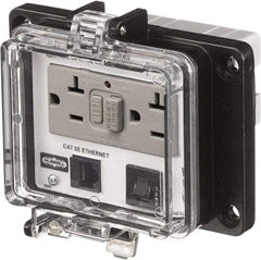 Hubbell Wiring Device-Kellems - 1 Port, 3 Power Receptacle, Ethernet, Clear Data Port Receptacle - 4.79 Inch Long x 1.61 Inch Deep x 5.08 Inch Wide, Aluminum, Surface Mount, Gray - Apex Tool & Supply