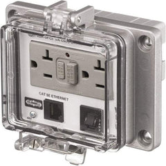 Hubbell Wiring Device-Kellems - 1 Port, 3 Power Receptacle, Ethernet, Clear Data Port Receptacle - 4.79 Inch Long x 1.61 Inch Deep x 5.08 Inch Wide, Aluminum, Surface Mount, Gray - Apex Tool & Supply