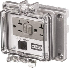 Hubbell Wiring Device-Kellems - 1 Port, 3 Power Receptacle, Ethernet, Clear Data Port Receptacle - 4.79 Inch Long x 1.61 Inch Deep x 5.08 Inch Wide, Aluminum, Surface Mount, Gray - Apex Tool & Supply