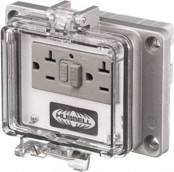 Hubbell Wiring Device-Kellems - 5-15R, 5-20R NEMA, 125 VAC, 20 Amp, GFCI Receptacle - Cast Aluminum, Panel Mount, Includes In Cabinet Receptacle - Apex Tool & Supply