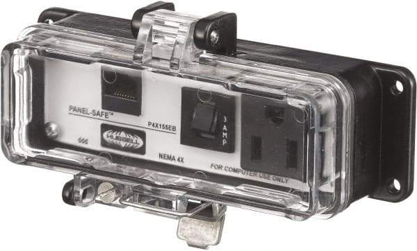 Hubbell Wiring Device-Kellems - 1 Port, 1 Power Receptacle, Ethernet, Clear Data Port Receptacle - 3.2 Inch Long x 1.6 Inch Deep x 5.51 Inch Wide, Aluminum, Surface Mount, Gray - Apex Tool & Supply